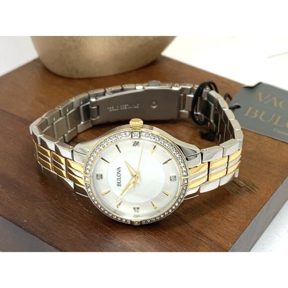 Bulova Women's Watch 98L273 Mother of Pearl Dial Two Tone Steel Gemmed 32mm - Picture 8 of 14